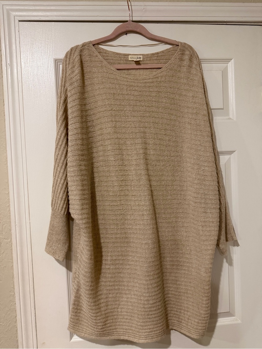 Maison Jules Beige Ribbed Scoop Neck Tunic Sweater